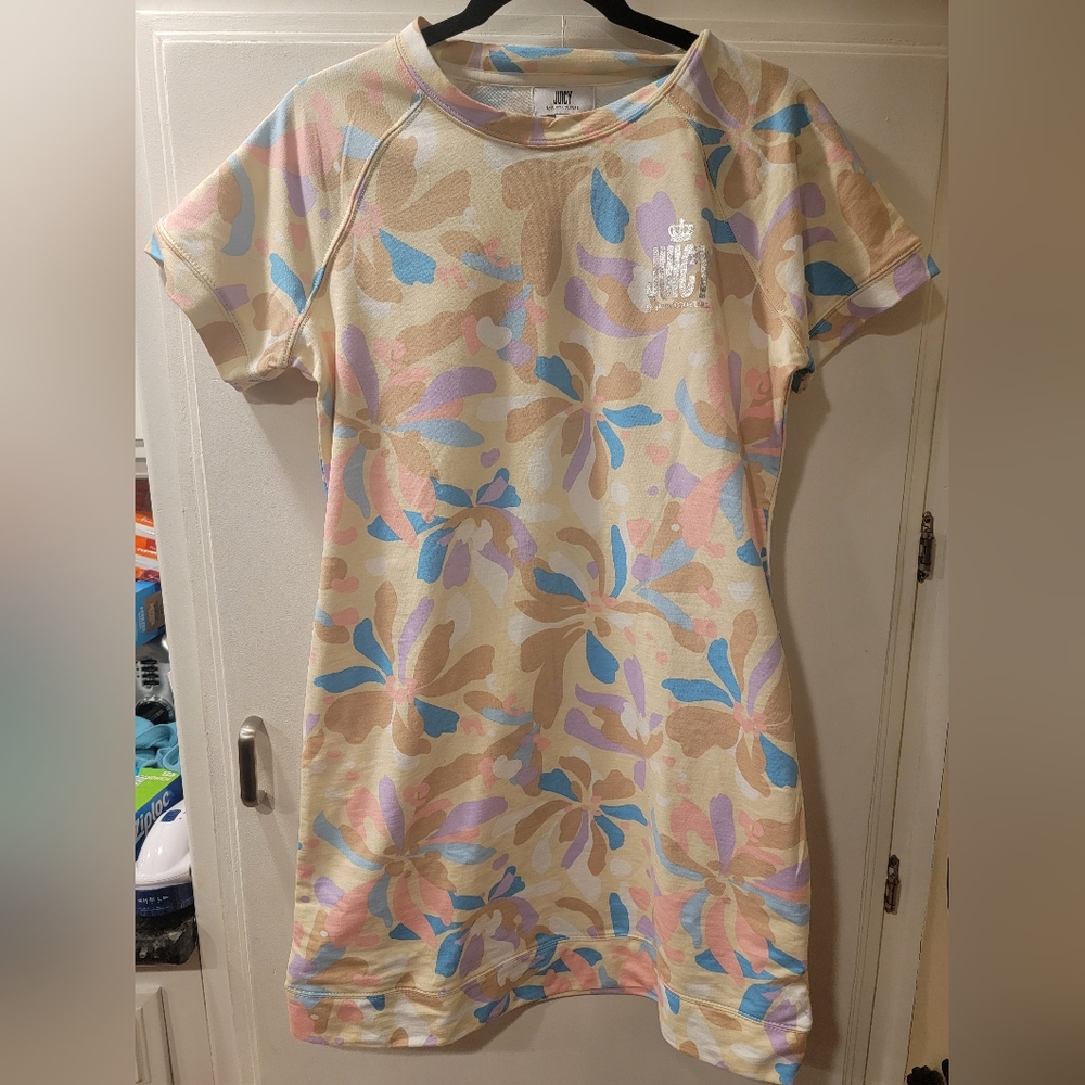 JUICY COUTURE Tunic Womens Large Pastel Firework Floral Pebble T-Shirt Dress